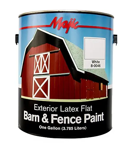 Majic white latex barn and fence paint in one-gallon container
