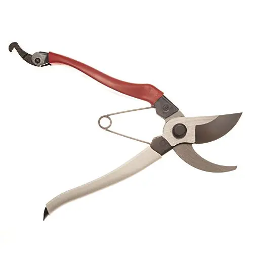 Okatsune red and white Japanese pruning shears with carbon steel construction