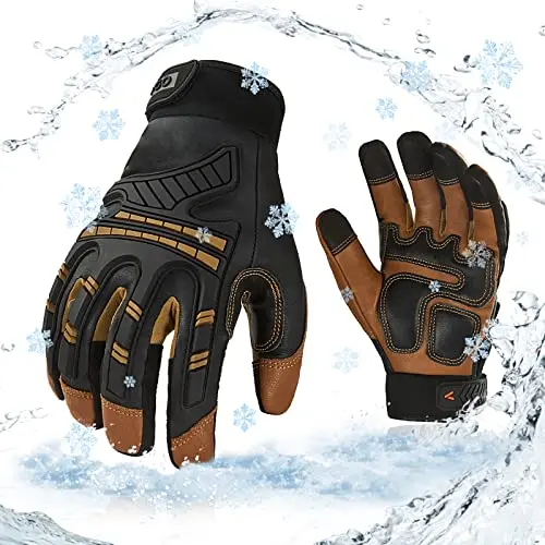 Vgo winter waterproof work gloves with leather construction and impact protection