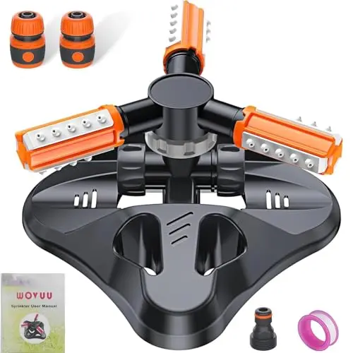 WOVUU orange rotating sprinkler with multiple nozzles