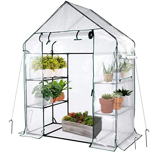 KOKSRY mini portable greenhouse with white PE cover and steel frame