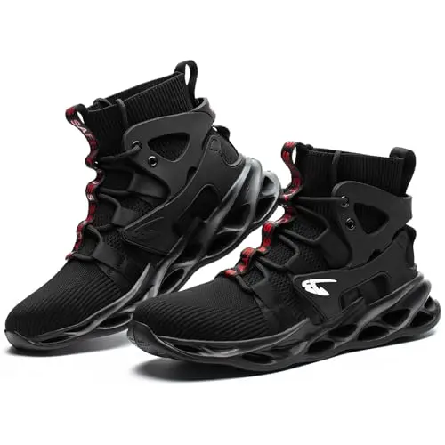 ORISTACO steel toe work boots in black with industrial design