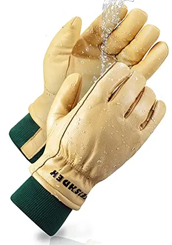 FEISHDEK yellow waterproof work gloves with cowhide leather and thermal insulation