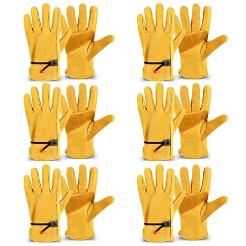 Tarpop 6-pack yellow cowhide leather work gloves bundle