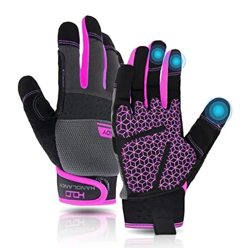 AIGEVTURE women's work gloves with grip in pink color