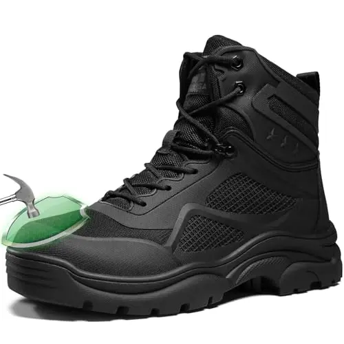 KGJIANDA steel toe work boots showing lightweight design and traction sole