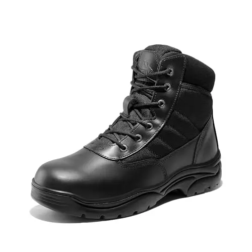 NORTIV 8 men's waterproof tactical work boots in black leather