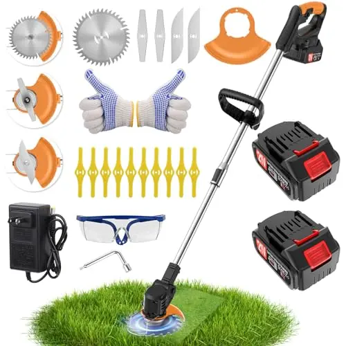 Xinweilan cordless stringless weed wacker with three blade types
