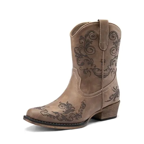 DREAM PAIRS western ankle boots with square toe and chunky heel