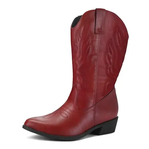 MYSOFT women's wide calf cowboy boots with pointed toe and embroidery