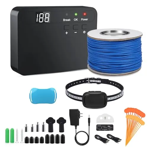 MASBRILL in-ground dog fence system with rechargeable collar for small dogs