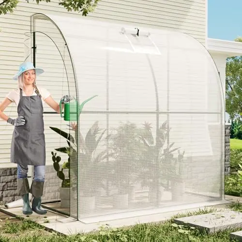 SPECILITE lean-to greenhouse with white PE cover and roll-up zipper door