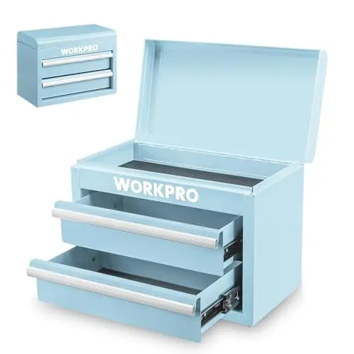 WORKPRO macaron blue metal tool box with two drawers and ball bearing slides