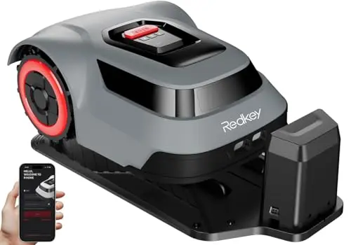 Redkey MGC1000 robot lawn mower with boundary wires on a moderate slope