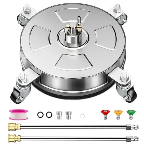 Nezion 14-inch silver pressure washer surface cleaner with 4 wheels and nozzles