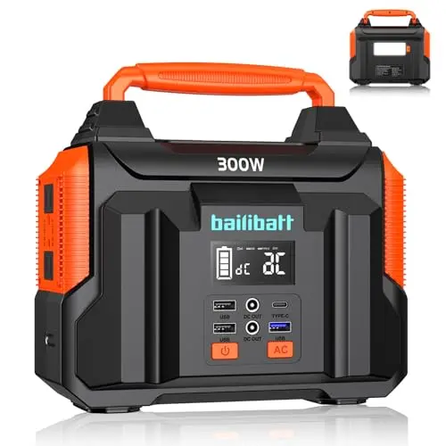 Bailibatt 300W portable power station in orange with digital display