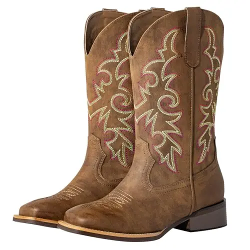 SheSole extra wide calf cowboy boots for women with square toe and stretch panel