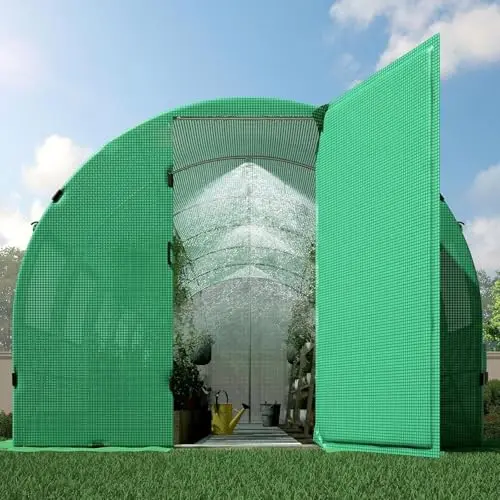 HOWE tunnel greenhouse with green PE cover and galvanized steel frame
