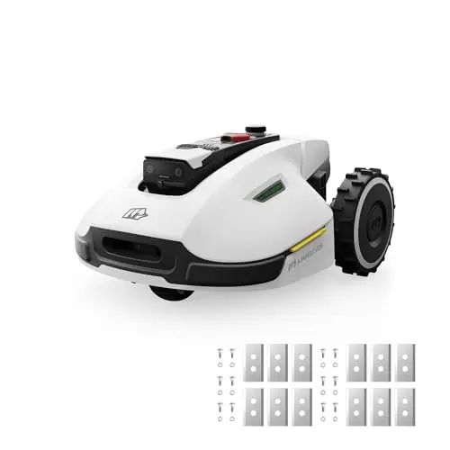 YUKA 2000 robot lawn mower with AI vision on a moderate slope